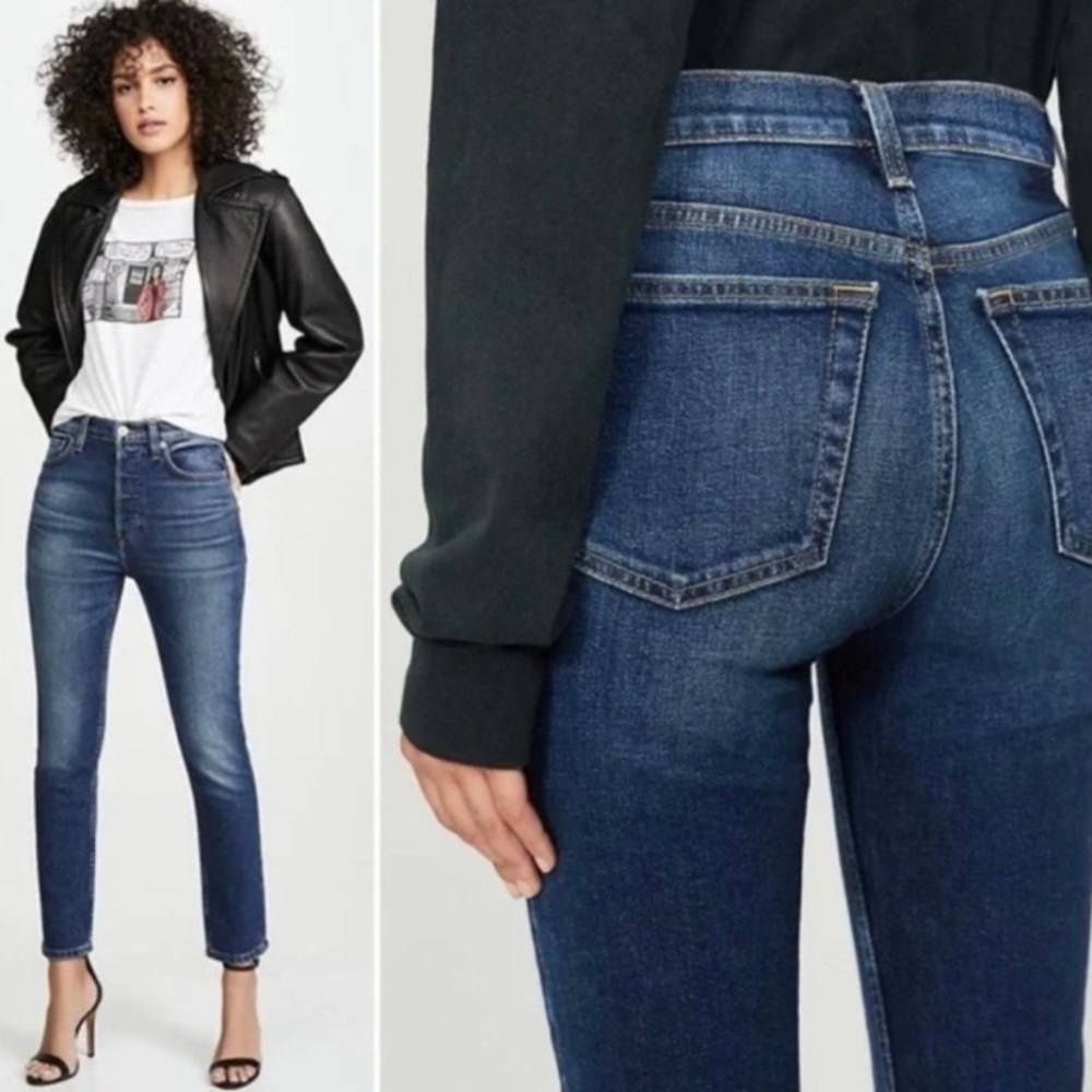 RE/DONE NWT High Rise Ankle Crop Color Midnight Blue Cotton Polyester Elastane